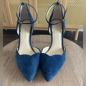 Blue suede heels